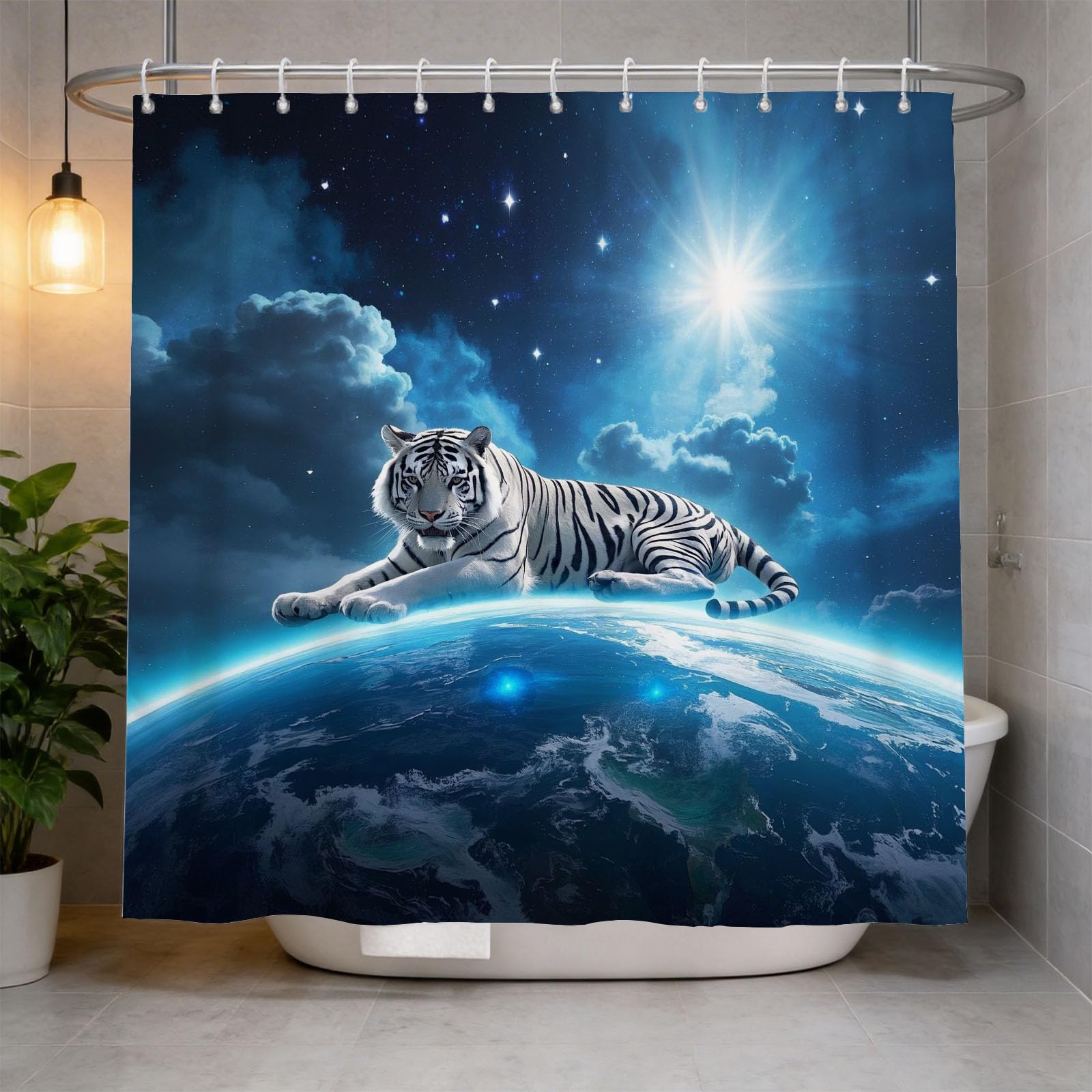 Hongduo 3D Tiger Shower Curtain for Stalls Bathtubs Starry Sky Bathroom Decor Shower Curtain Set Polyester Fabric Waterproof 180x200cm/71X79 Inch with Hooks