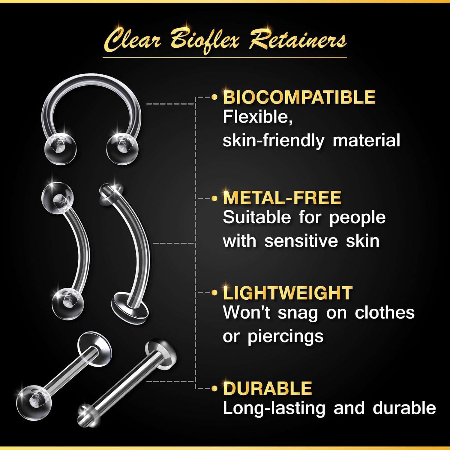 10PCS Flexible Acrylic rook piercing jewelry 16g 1.2mm 5/16 8mm 3mm Ball Helix Tragus Nose Earrings Piercing Jewelry 12269
