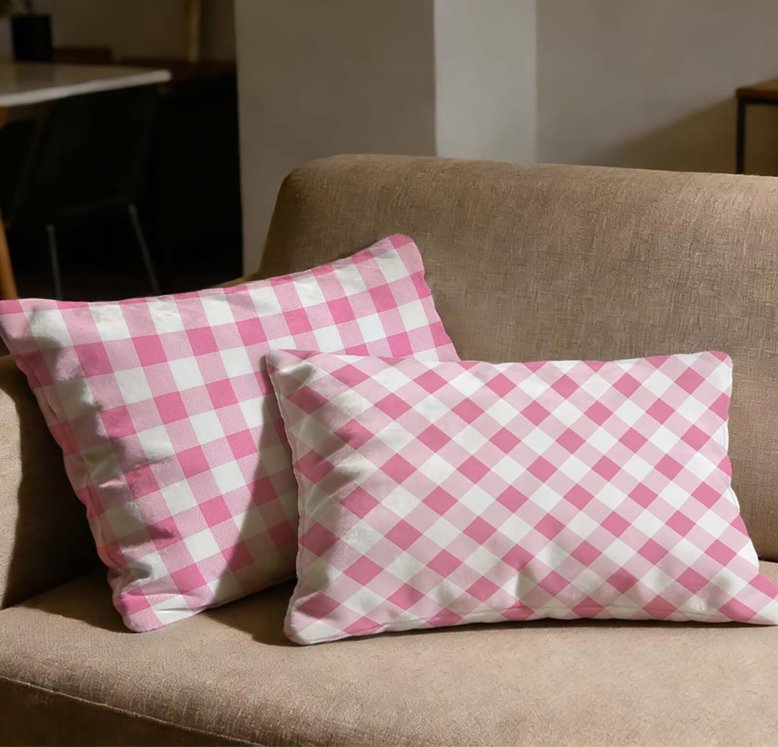 Taie oreiller 80x100 lot de 2 en rose velours pour canapé et chambre