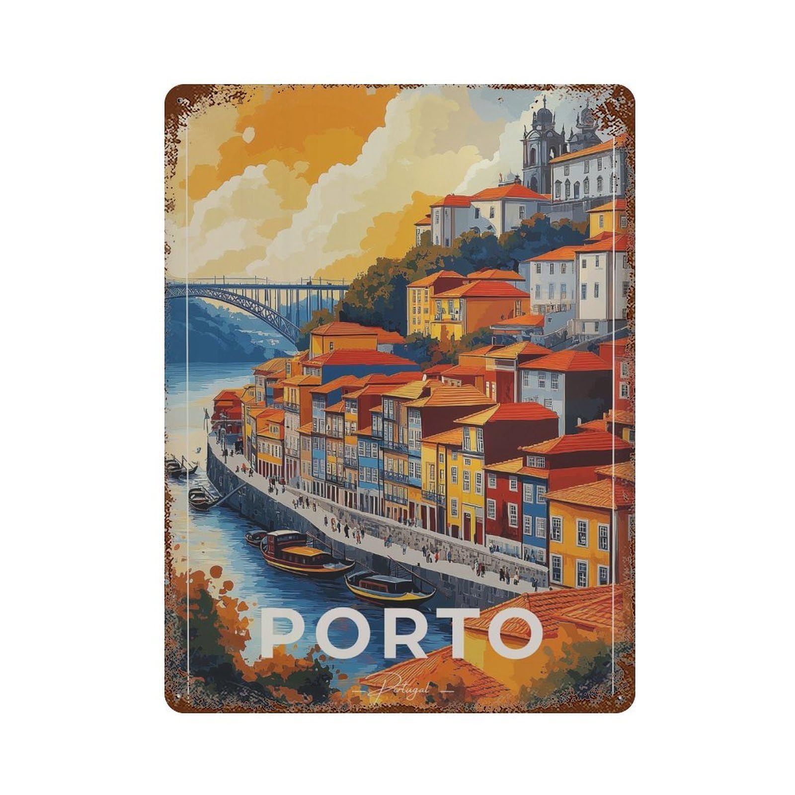 xiaoxiaoshen Porto Portugal Travel Illustrated Iberia Wall Decor Art Metal Tin Poster Modern Home Decor Art Home Bar Shop Decorations Vintage Sign 40x30cm