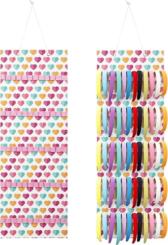 Tudomro Soporte para diadema colgante para niñas, organizador de diadema de fieltro con 60 bandas elásticas, colgador de lazo para niñas, lazos para