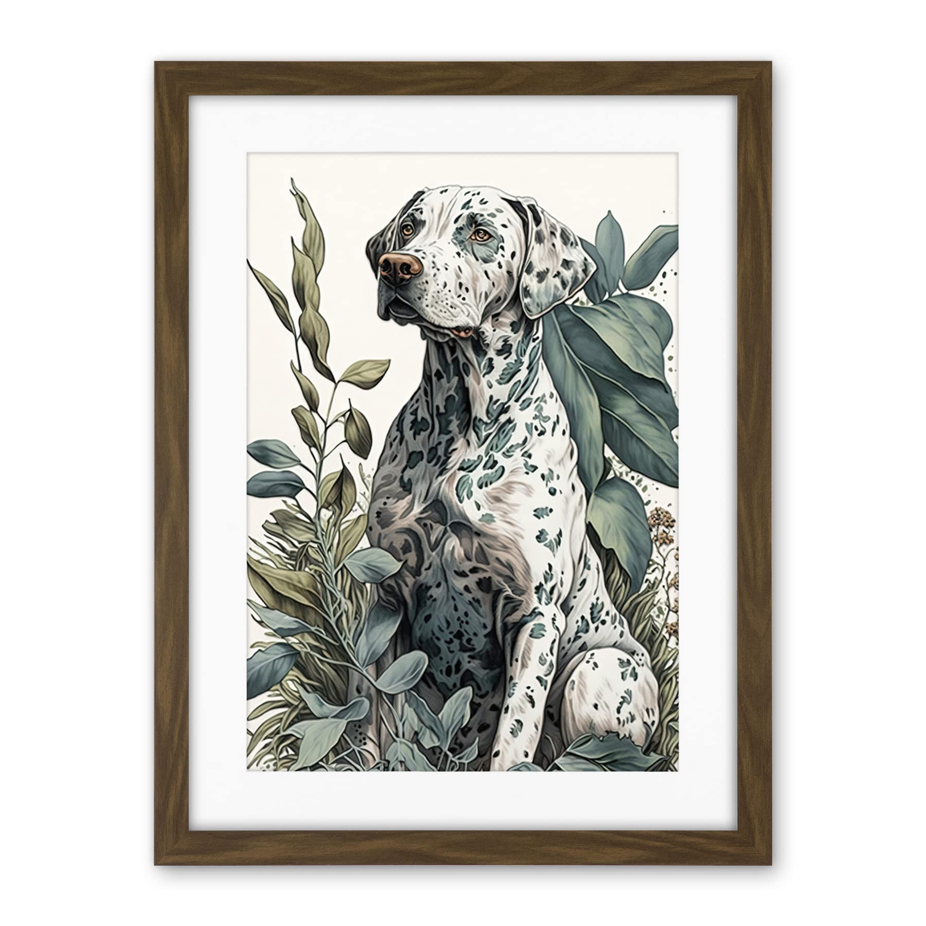 Artery8 Dalmatian Dog in Field Plants Modern Watercolour Illustration Artwork Framed Wall Art Print 18X24 Inch