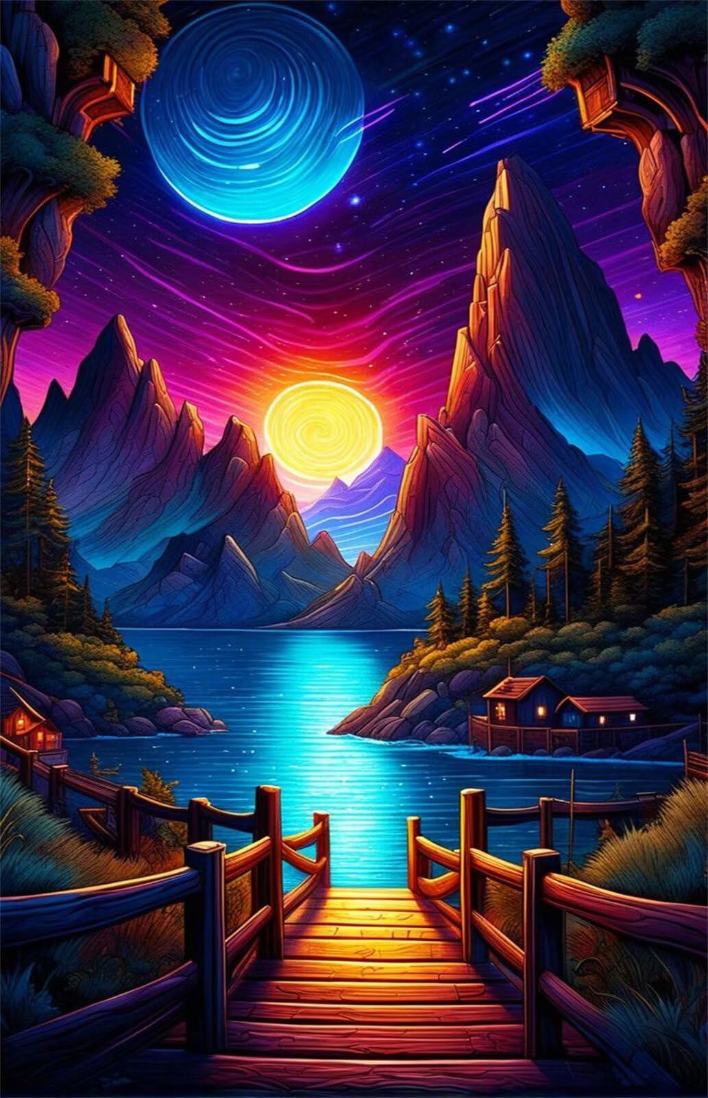 Puzzle 1500 sztuk Jezioro Górskie Księżyc, Gry Edukacyjne, Kreatywna Rozrywka, Zabawa, Puzzle dla dorosłych 1500 sztuk