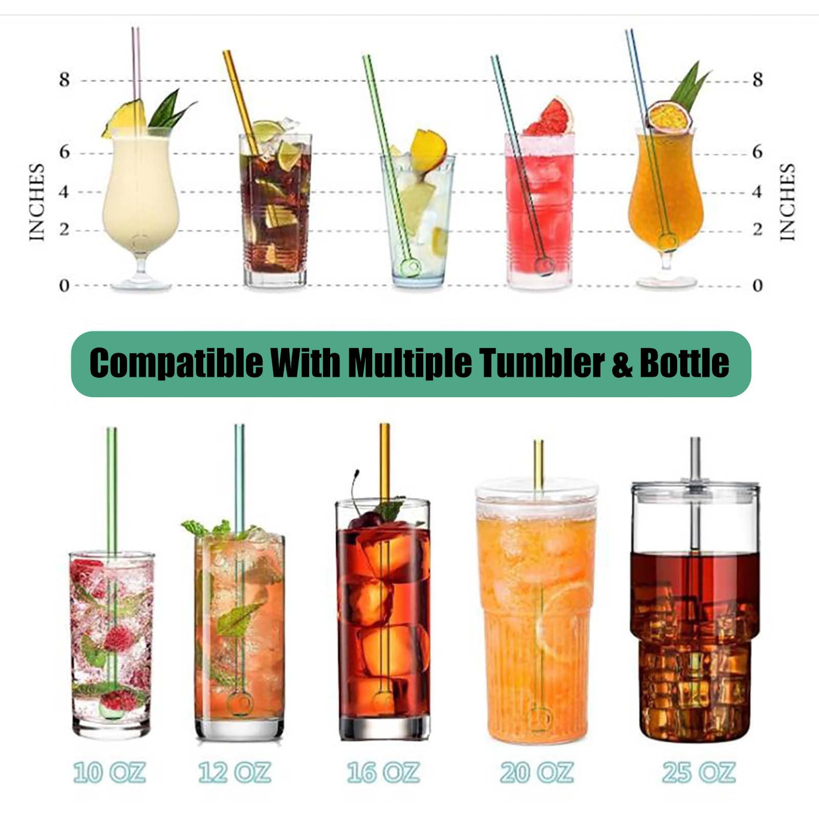 10 Pcs Reusable Glass Straws - 9 Inch, 10mm Wide, Shatter Resistant With 2 Cleaning Brushes