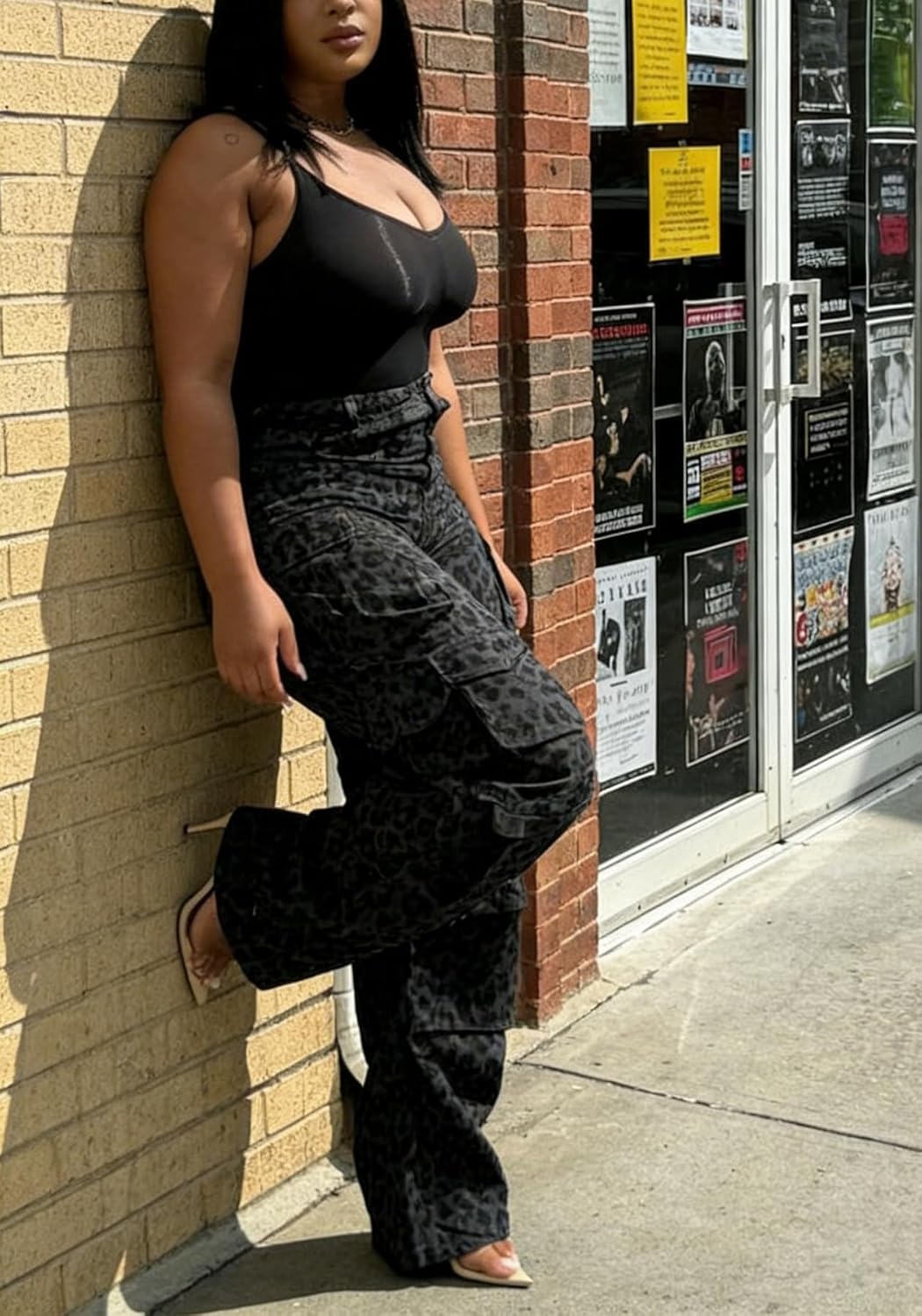 Women's Camo Cargo Jeans High Waisted Wide Leg Camouflage Army Fatigue Y2k Baggy Pants Streetwear