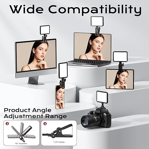 Miniatura 7 de Luz de Selfie Suave Recargable para Teléfono, Cámara, Portátil, Luz LED Portátil de Batería 4-14H para Fotos, Clip de Luz de Teléfono para Selfie,