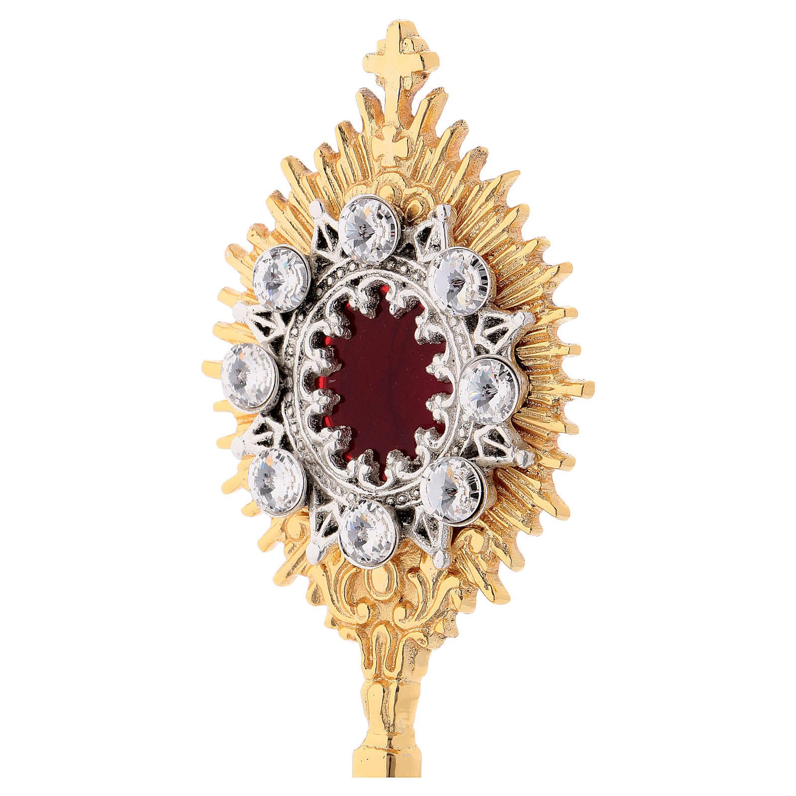 Holyart Ostensori, Teche, Reliquiari Metallo: Reliquario Ottone Dorato e Pietre Bianche h 14 cm