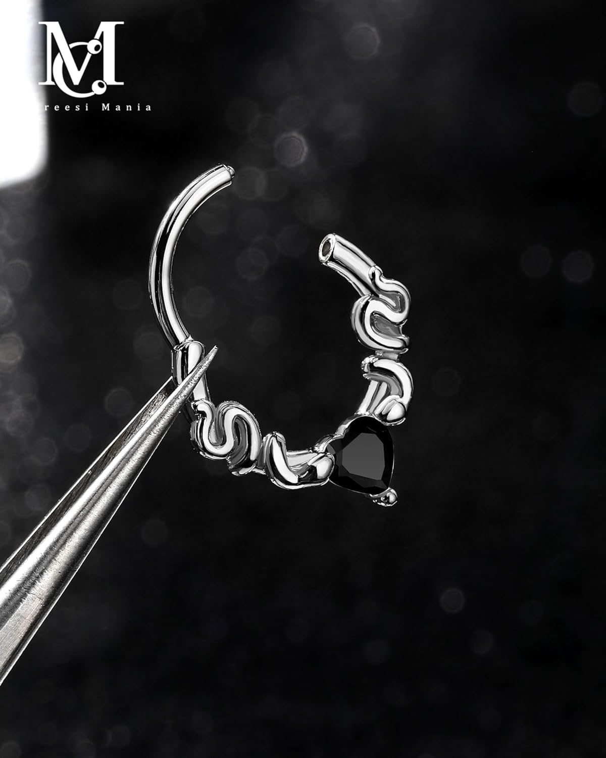 CM Crareesi Mania Septum Rings Snake Septum Piercing Jewelry 316L Stainless Steel Septum Clicker 16G Heart CZ Septum Nose Rings Daith Piercing Jewelry - Image 3