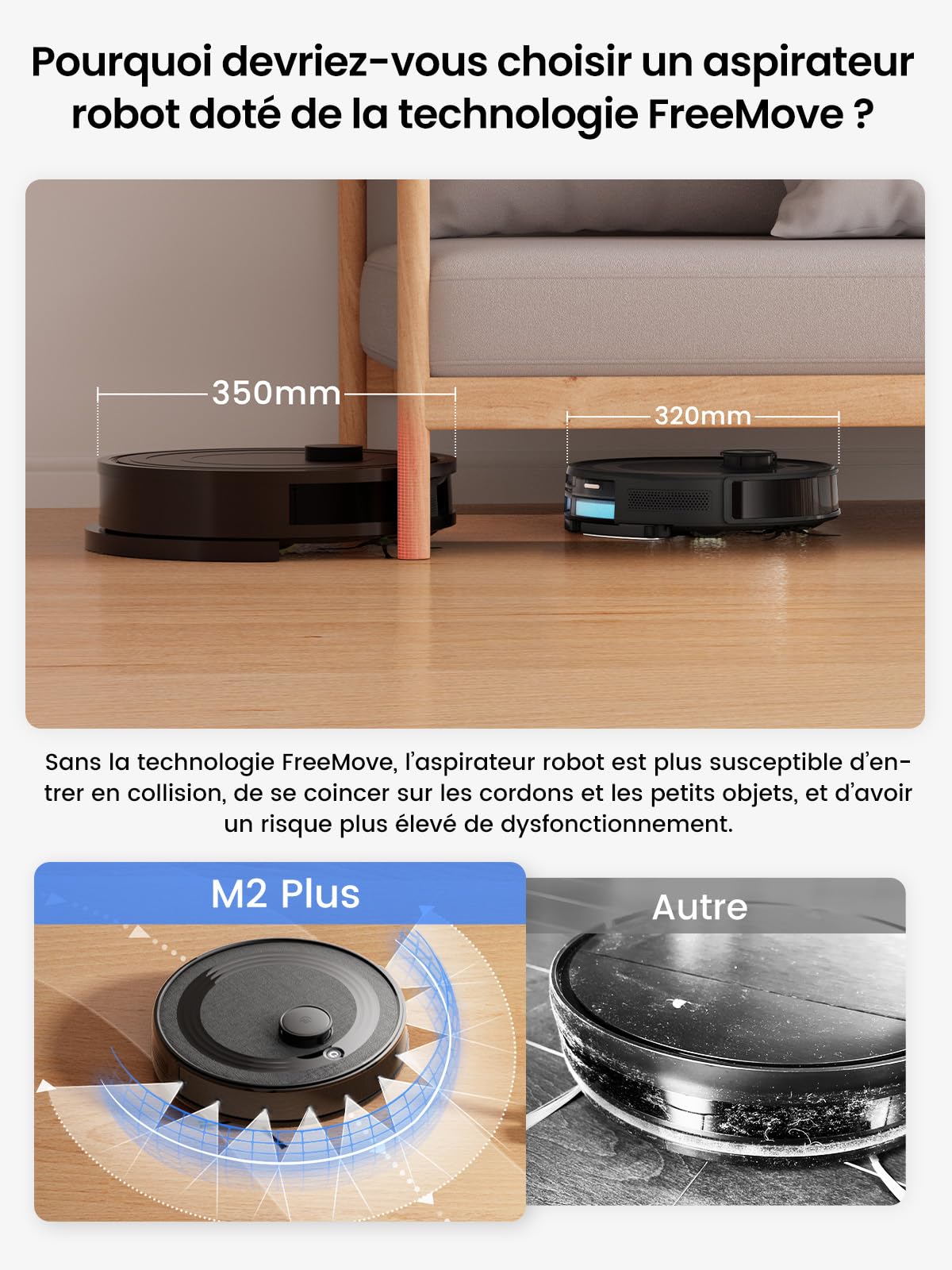 Lefant M2 Plus Robot Aspirateur Laveur avec Station Vidage Automatique, 6000Pa, Navigation Laser avec Cartographie, Évitement d'obstacles PSD, Idéal pour Poils d'animaux/Tapis, App/WiFi/Alexa, Noir