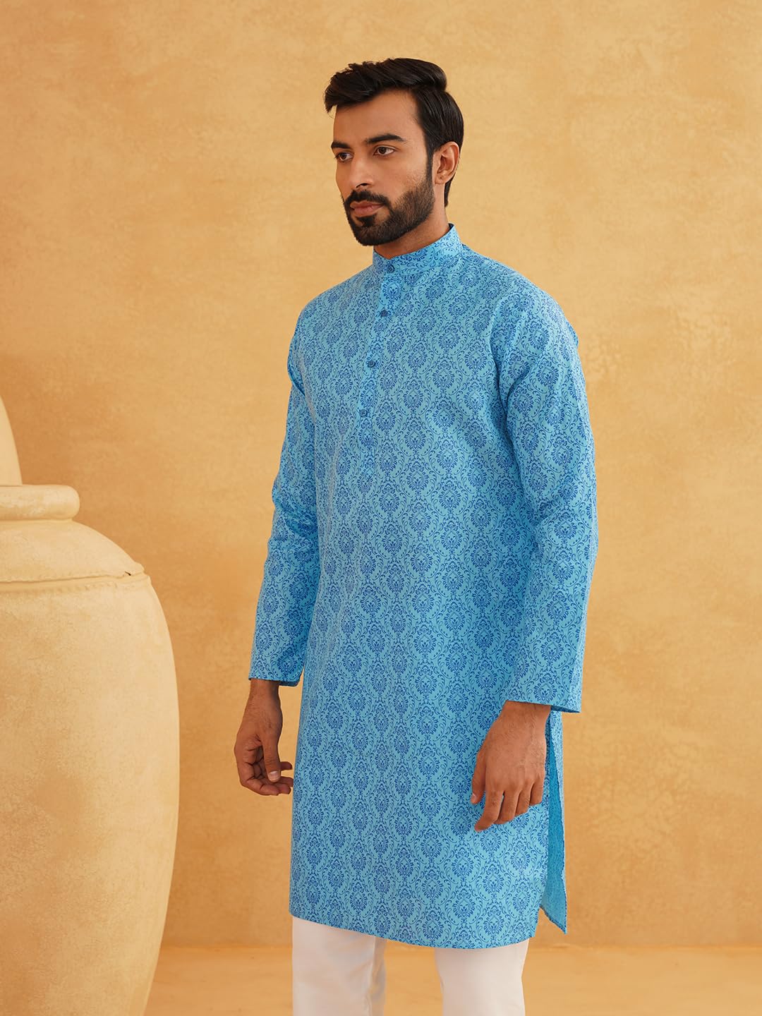 Sojanya (Since 1958 Men's Cotton Blend Blue Color Paisley Design Only Long Kurta
