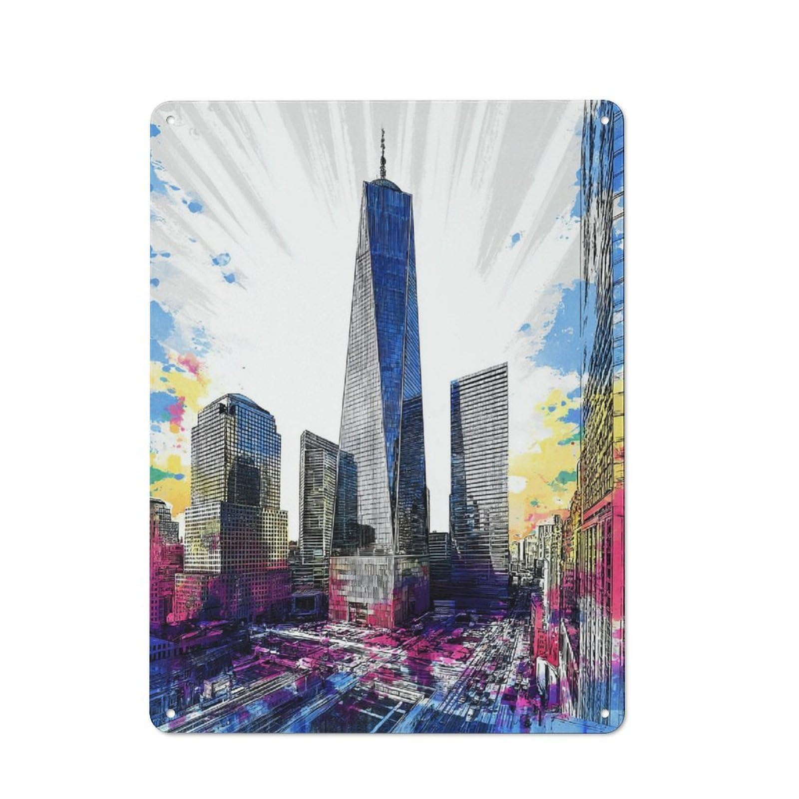 Junmoney Modern Cityscape With Tall Buildings Retro Tin Sign 40X30cm For Workshop Wall, For Home Interiors And Metal Sign Collectors