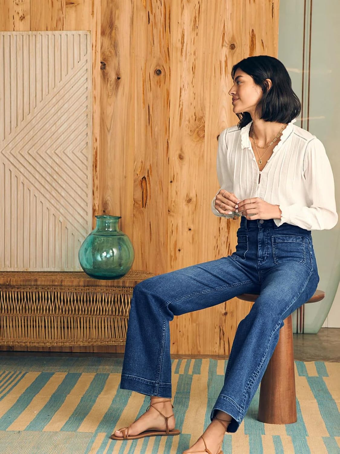 KUNMI Women’s Wide Leg Jeans High Waisted Straight Leg Stretchy Denim Pants with Pockets