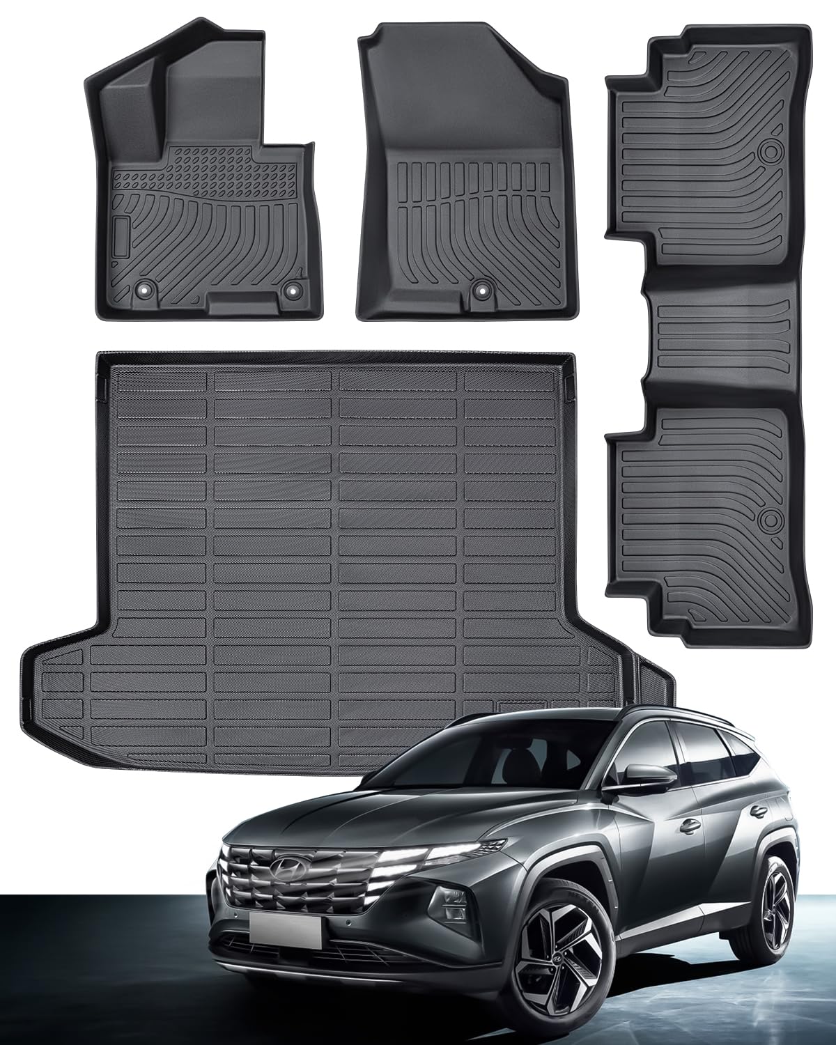 2025-2022 for Hyundai Tucson Floor Mats & Cargo Liner SE/SEL/Limited/XRT/N LINE, All Weather Black Rubber Rear Mats for Tucson Trunk Mats Back, for Tucson Accessories 2023 2024(Not for PHEV & Hybrid)