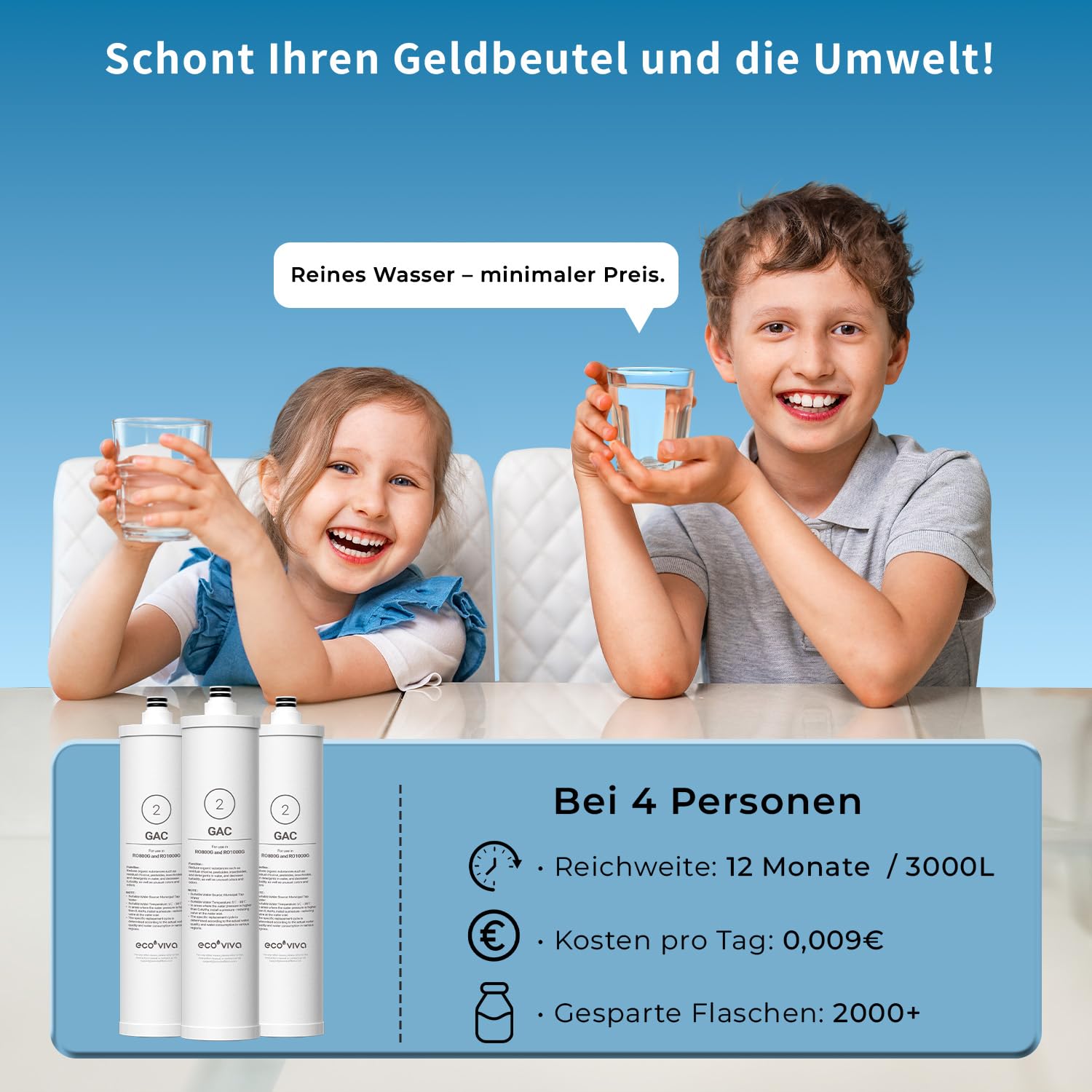 GAC Purificateur d'eau potable pour système d'osmose 800 g, 1000 g