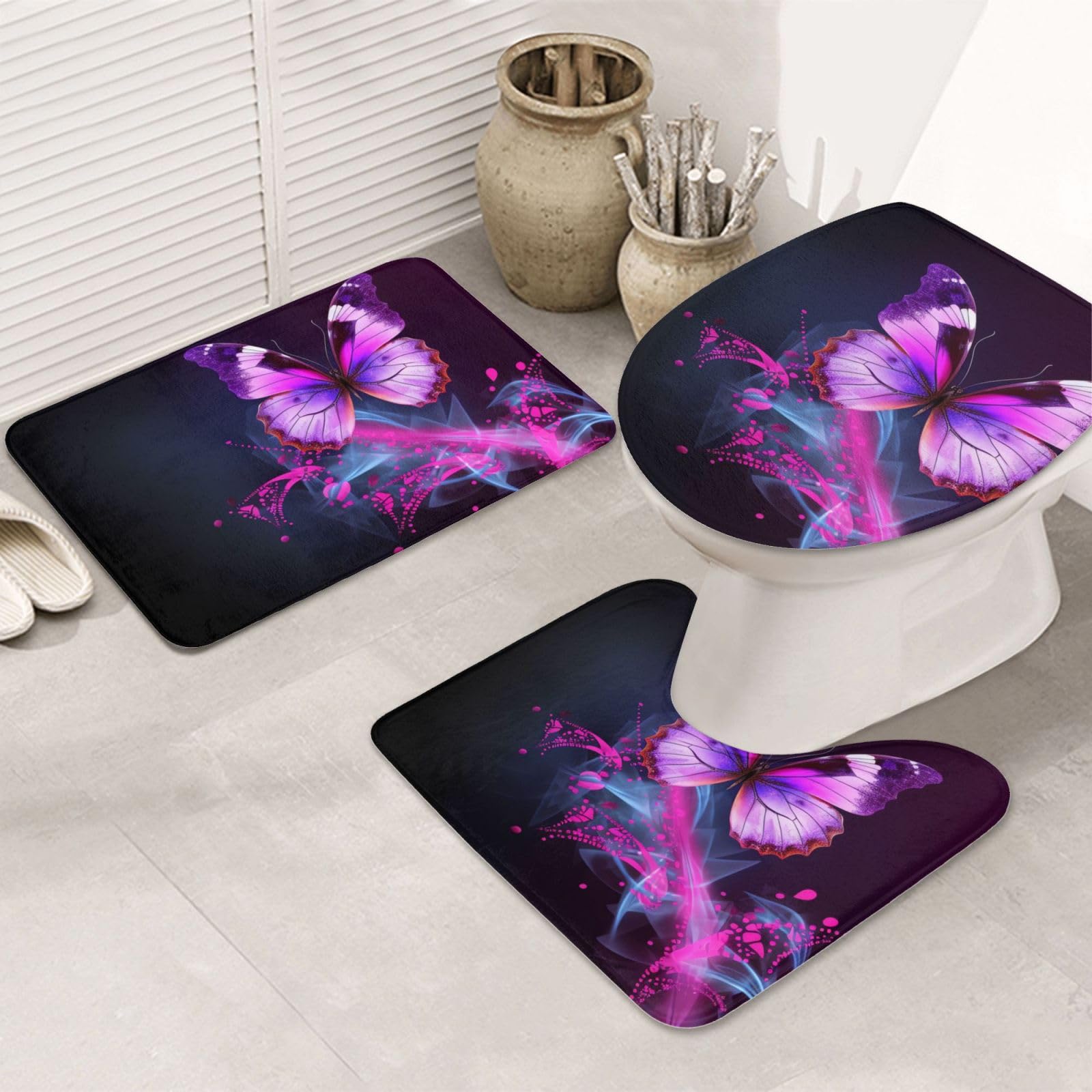 Tapis de salle de bain antidérapants absorbants avec contour WC papillon