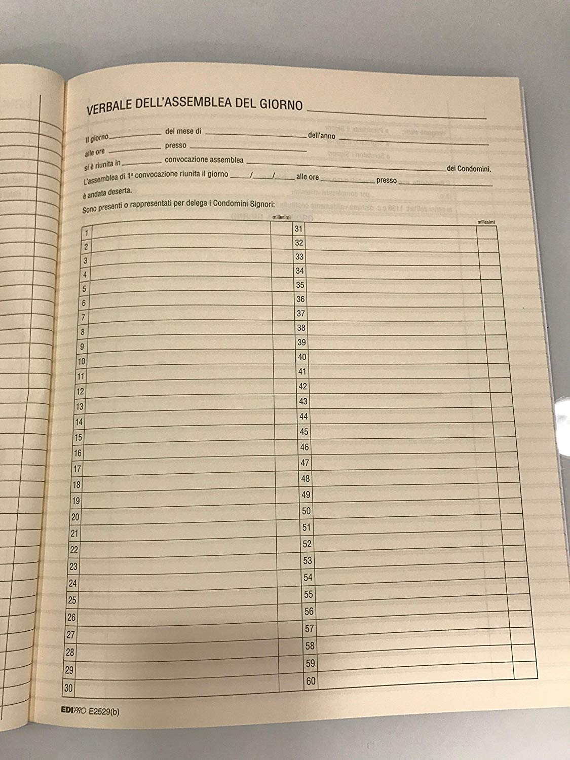 EdiPro Verbali assemblea cond. E2529 100 pag. - Confezione da 10 Verbali