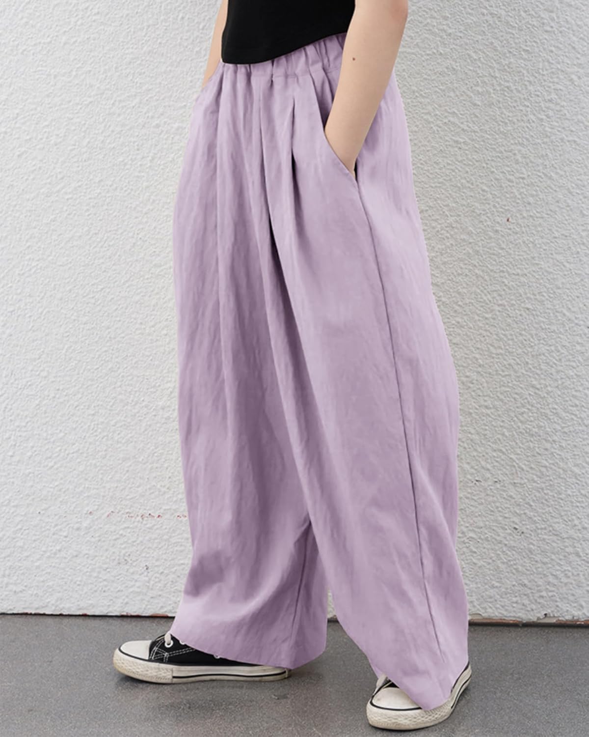 Rolanko Girls Wide Leg Pants Flowy Loose Fit Palazzo Pants for Girls Kids Linen Trousers Casual Beach 6-14Y - Image 3