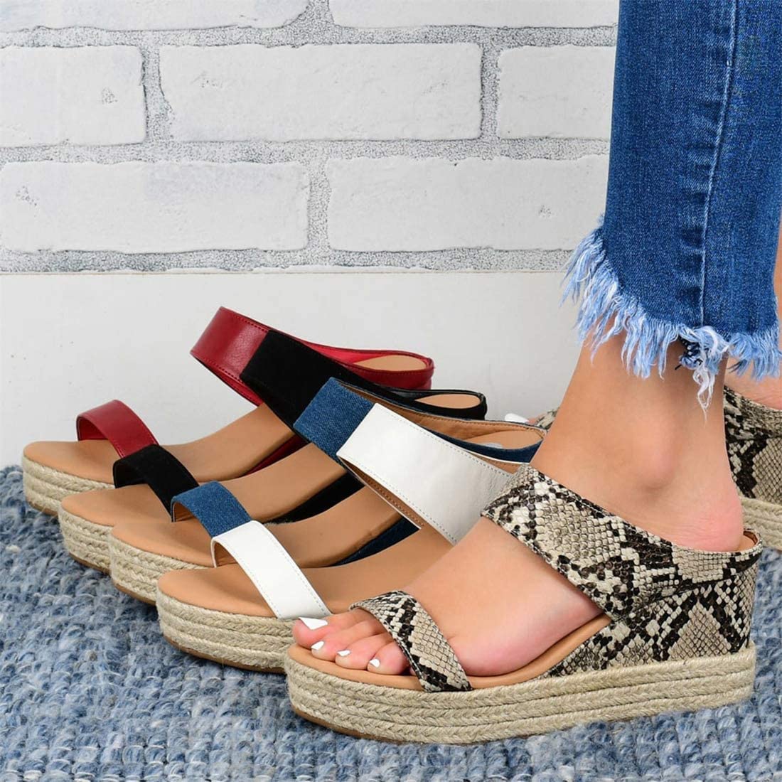 Sandali con Zeppa da Donna Sandali Estivi con Plateau e Punta Aperta Scarpe Casual da Donna alla Scarpe da Passeggio Casual con Cinturino Posteriore Antiscivolo Sandali Romani per Il Tempo Libero
