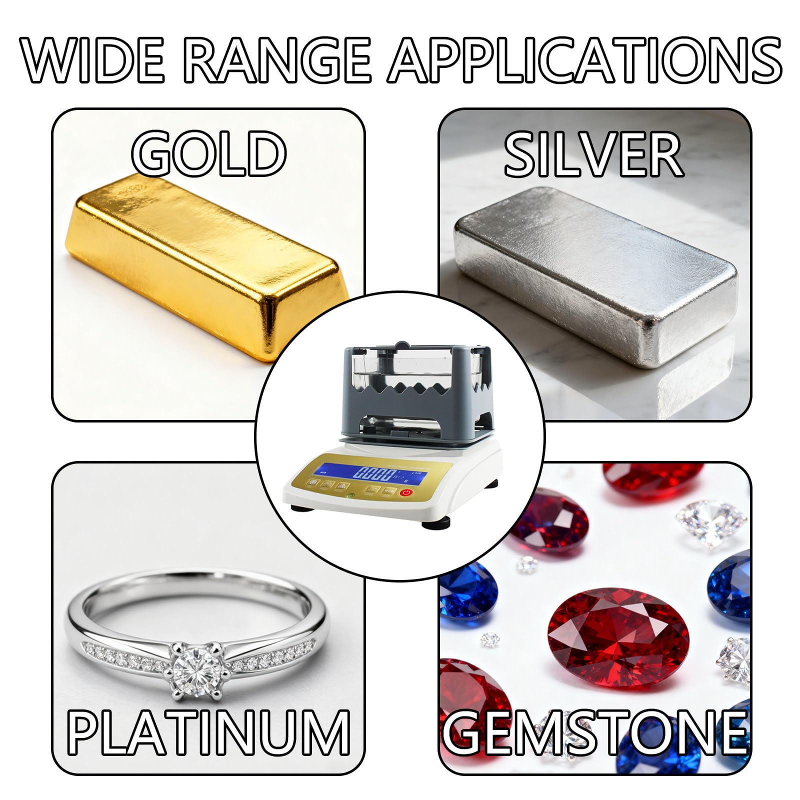 Densímetro de Oro de Alta Precisión 0.001 g/cm³, Probador de Autenticidad de Metales Preciosos, Comprobador de Oro con Precisión de Pesaje 0.01g, para Joyería y Bancos 300K