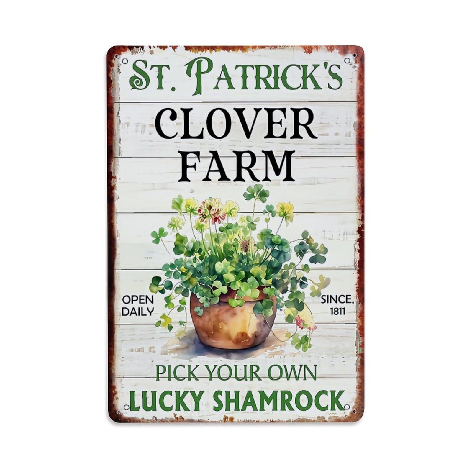 St Patrick's Clover Farm Sign Retro Metal Tin Sign, Vintage Decor Art Poster for Bar, Home, Man Cave, Kitchen, Laundry Room Gift 8x12Inch