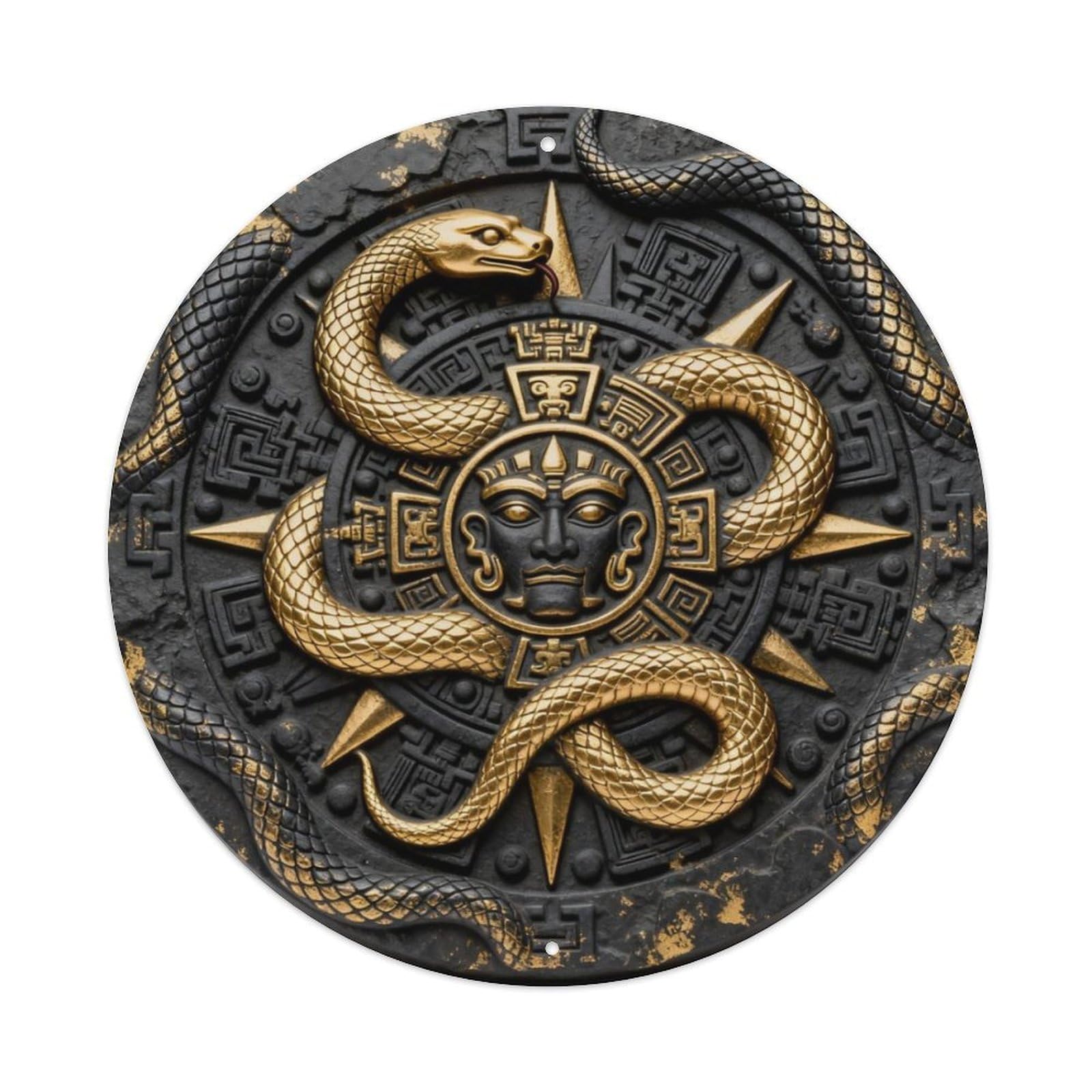 Maya Gold Snake Sun Badge Metal Tin Sign Plaque