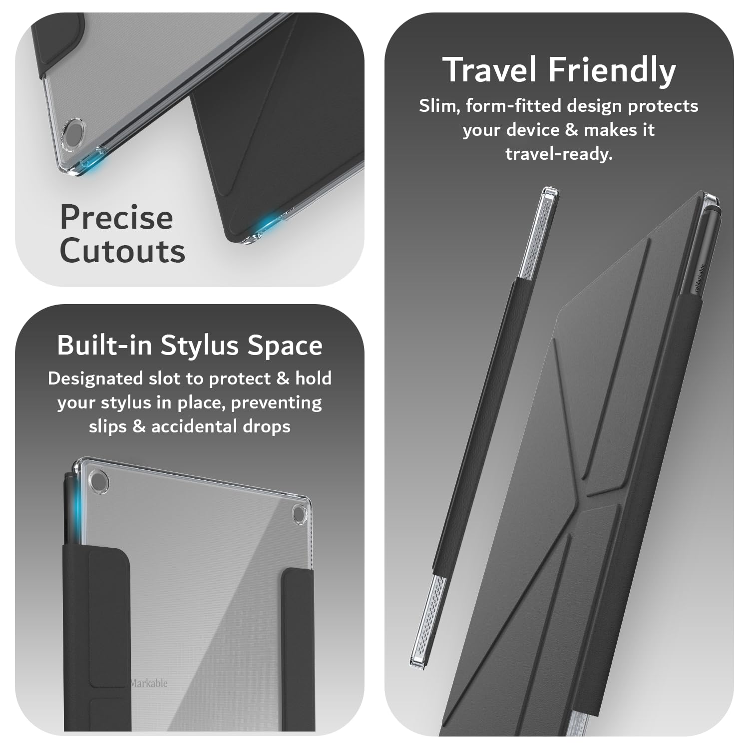 TUDIA M-FLIP Detachable Clear Magnetic Case for reMarkable Paper Pro 11.8" - Slim Transparent Cover with [Auto Wake/Sleep] Strong Magnetic Closure, Foldable Stand & Built-In Stylus Slot (Black) — view 7