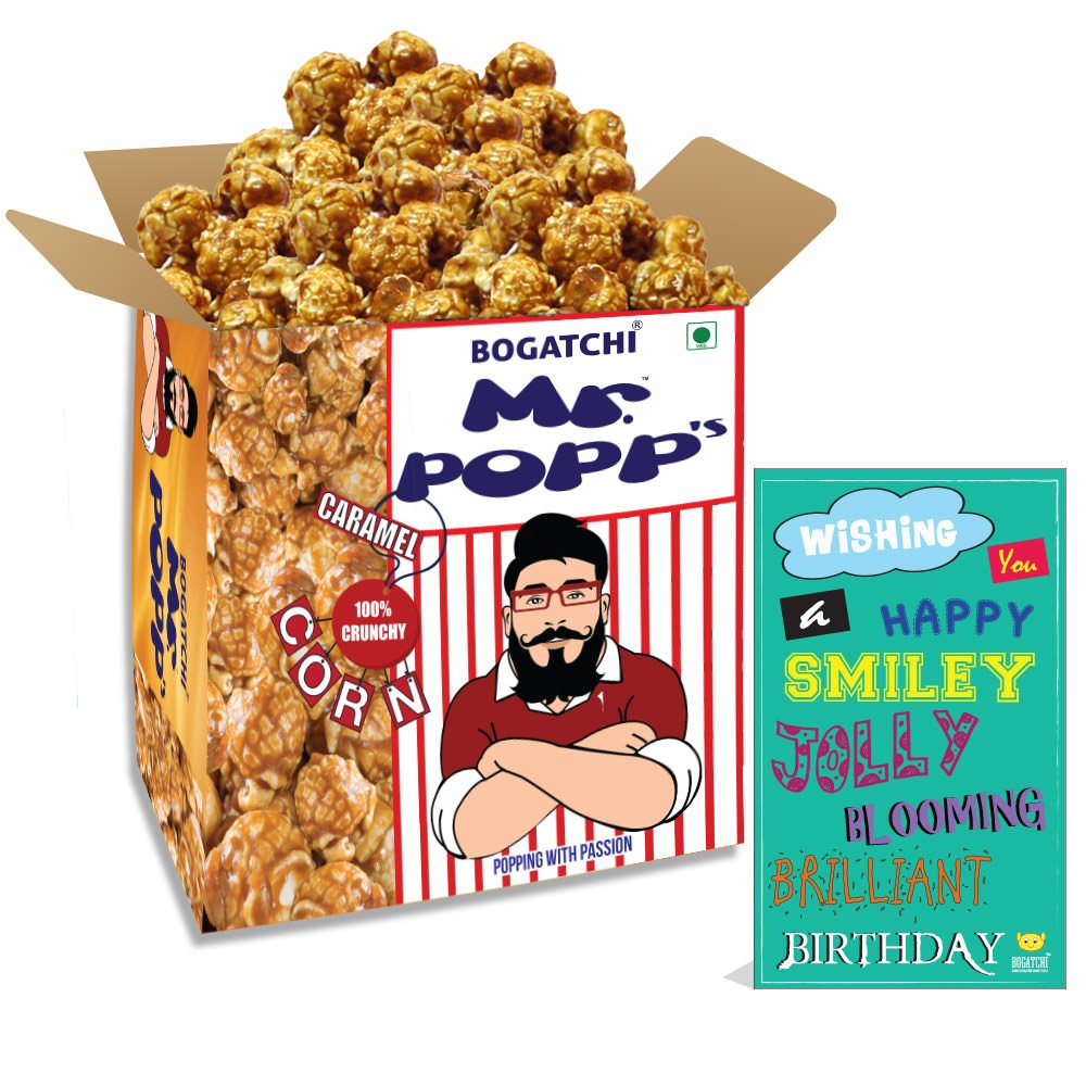 BOGATCHI Mr.POPP's Caramel Popcorn, Handcrafted Gourmet Popcorn Party Snacks, 100% Crunchy Delicious Fully Popped Corns,, Best Birthday Gift for Boyfriend , 375g + Free Happy Birthday Greeting Card-picture-26