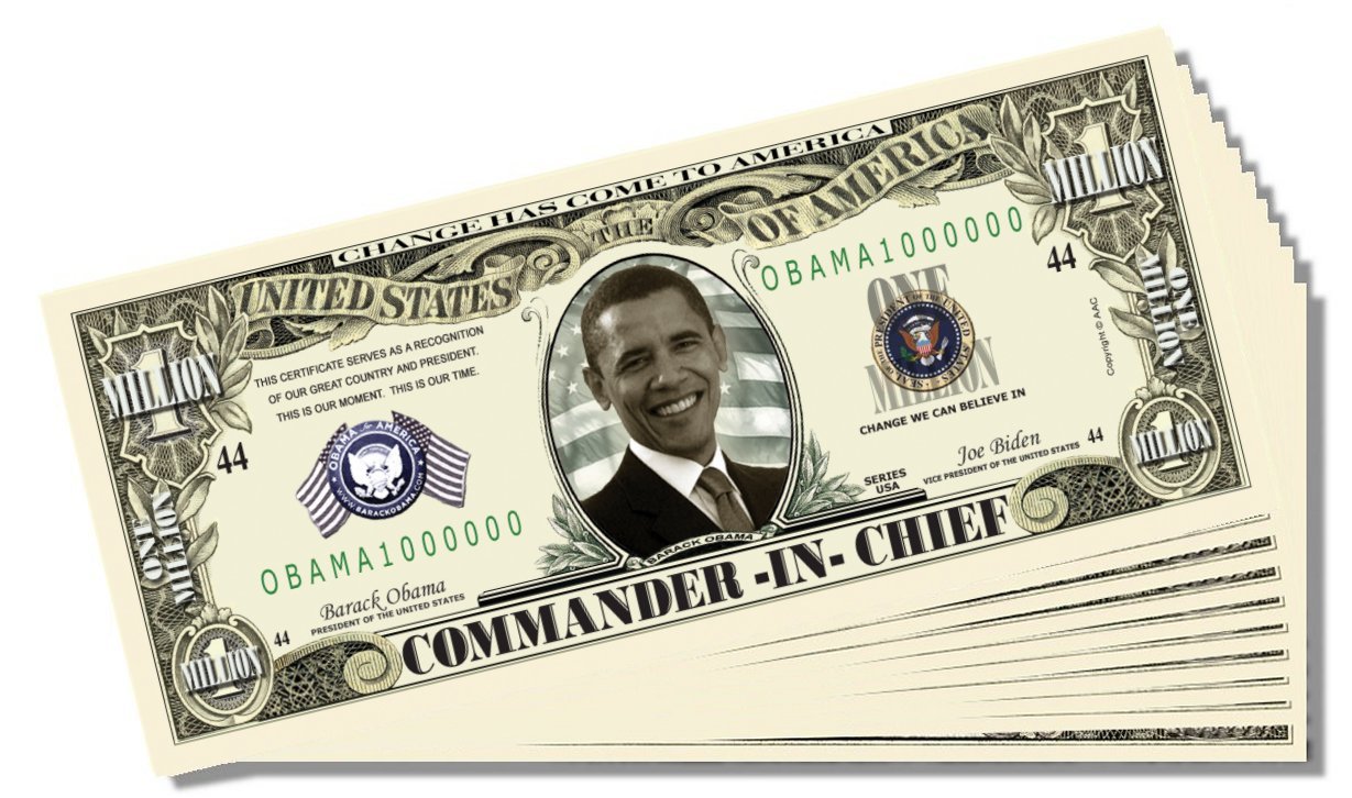 AAC / PCSCPObama Commander-in-Chief Million Dollar Bill - 10 Count with Bonus Clear Protector & Christopher Columbus Bill