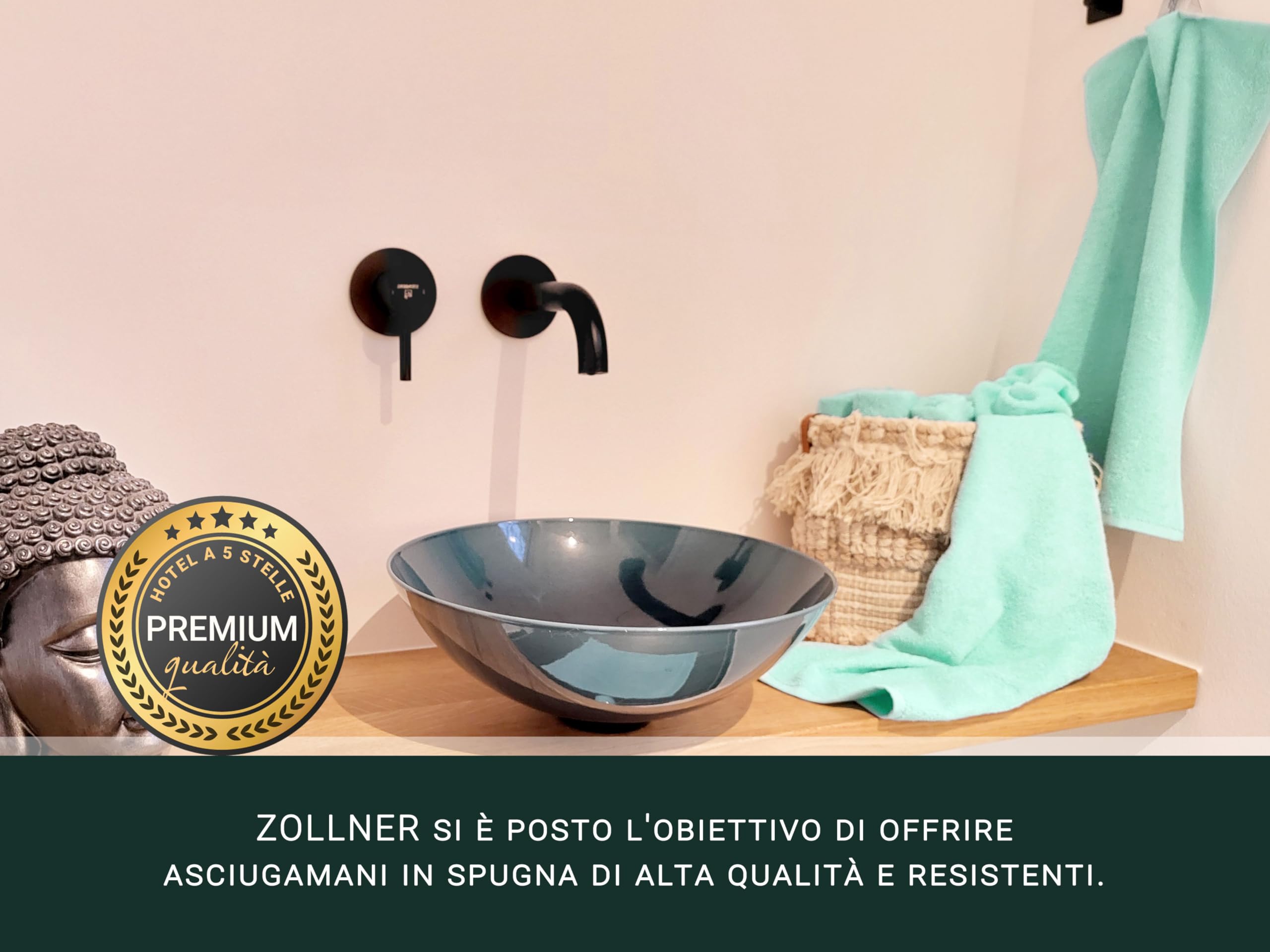 ZOLLNER 10 asciugamani per gli ospiti 30x50 cm - salviettine per le mani - verde menta - con gancetto - lavabili a 60°C - cotone - qualità d'albergo