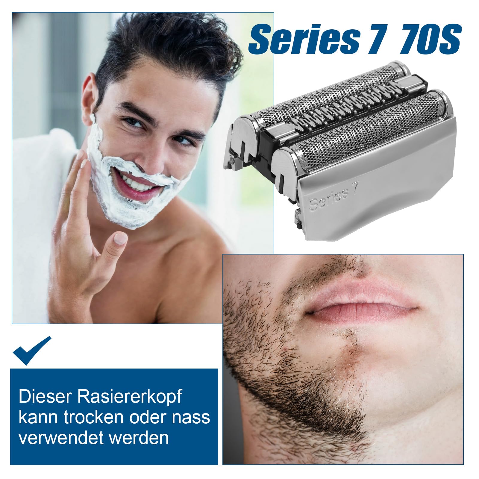 70S Series 7 Ersatzscherköpfe, kompatibel mit Braun S7 Ersatzkopf Nass und Trocken, 70s Klingen für Braun Series 7 Elektro-Scherfolienrasierer 720, 750CC, 760CC, 790CC, 9565 usw. (2er-Pack)