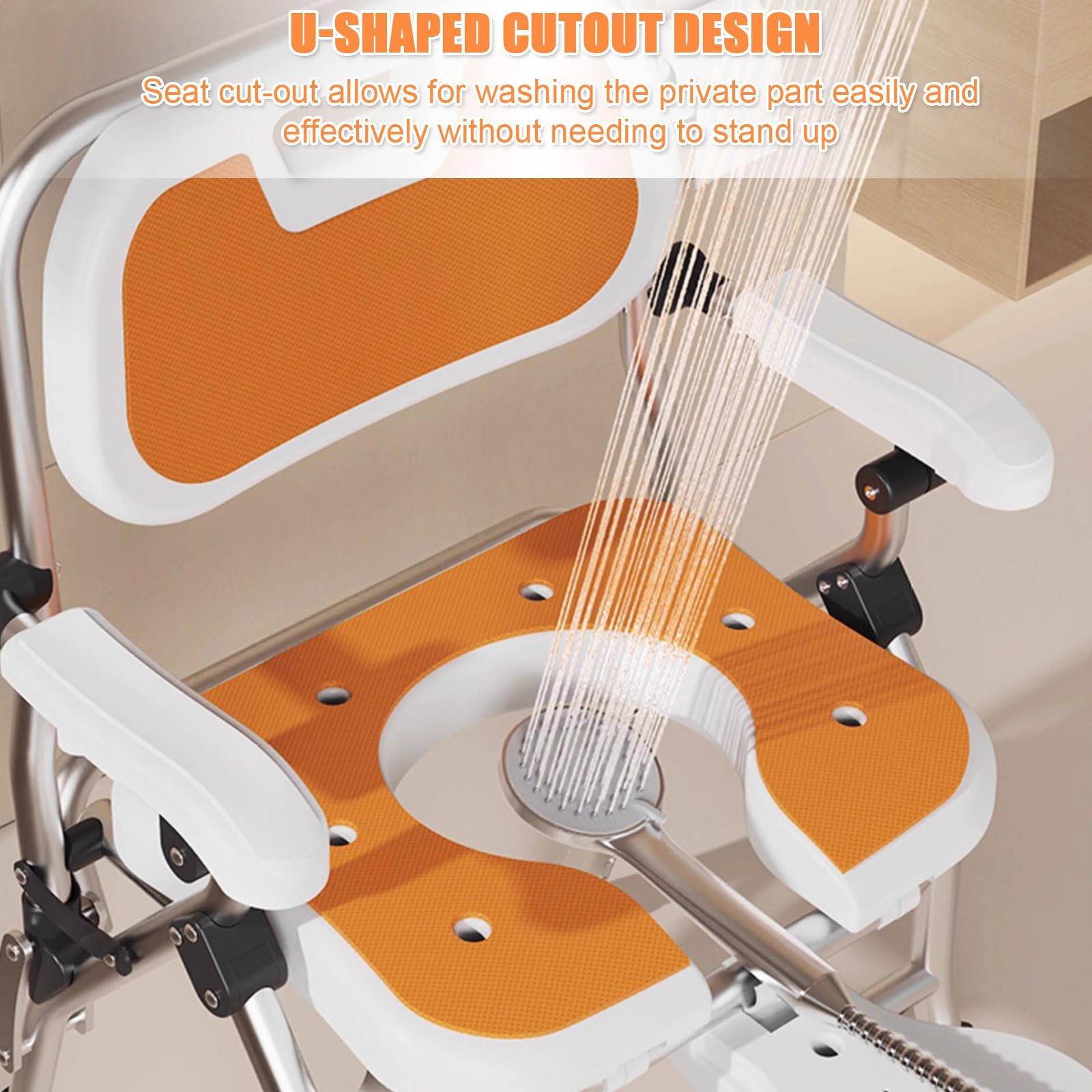 Silla de baño con Inodoro 3 en 1, Silla de Ducha Plegable, Taburete de baño Ligero, Ajustable en 4 Niveles, Patas Antideslizantes, Recorte for privacidad, Ideal for Embarazadas y Personas Mayores.