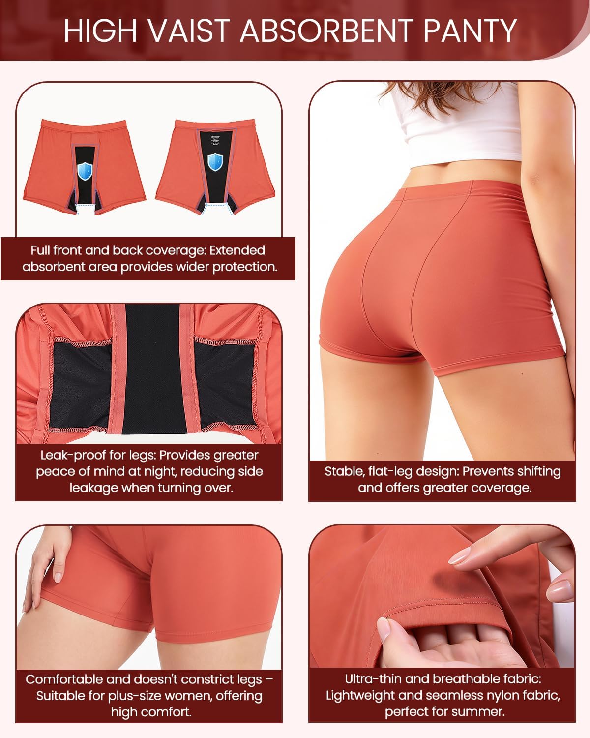 Incontinence Underwear for Women – Washable Reusable Nylon Ladies' Leakproof Boxer Briefs with Heavy Absorbency - Leak Proof Protection Panties for Bladder Control, Overnight 3 Pack/2XL