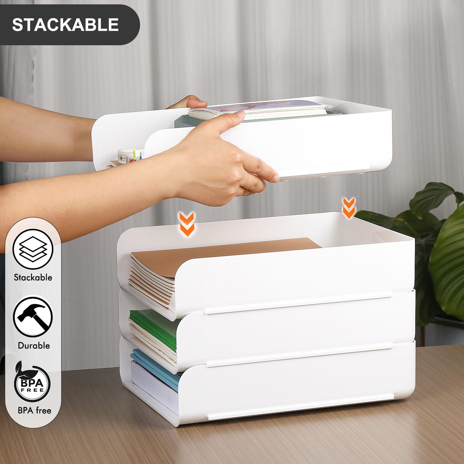 Greentainer 4-Stöckige Ablagekorb für A4, Dokumentenablage aus PET Kunststoff, Stapelbare Schreibtisch Organizer Briefkorb, Briefablage,A4-Papierablage für Zuhause,Büro,Schule(4pcs Weiß)