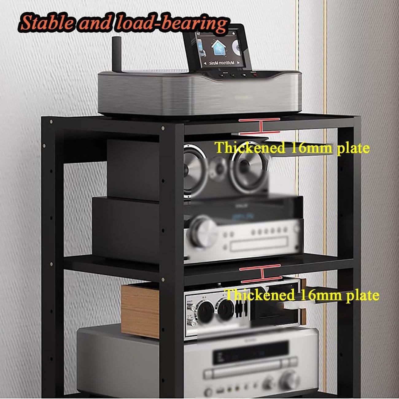 Rack Audio Mobile Con Ruote Universali,Carrello HiFi A 7 Ripiani | Supporto Multimediale AV Rack Altezza Regolabile,torre Porta DVD Multimediale Per Dispositivi Home Cinema(Nero)