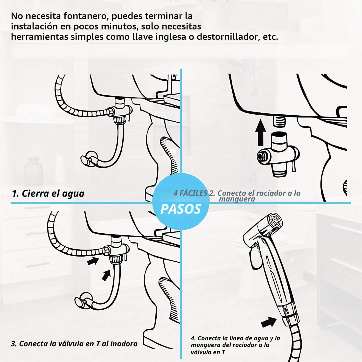 Vaporizador de baño ducha de mano bidé de acero inoxidable con válvula de 3 vías (1/2"-3/8") perfecta para higiene personal, cuidado de limpieza