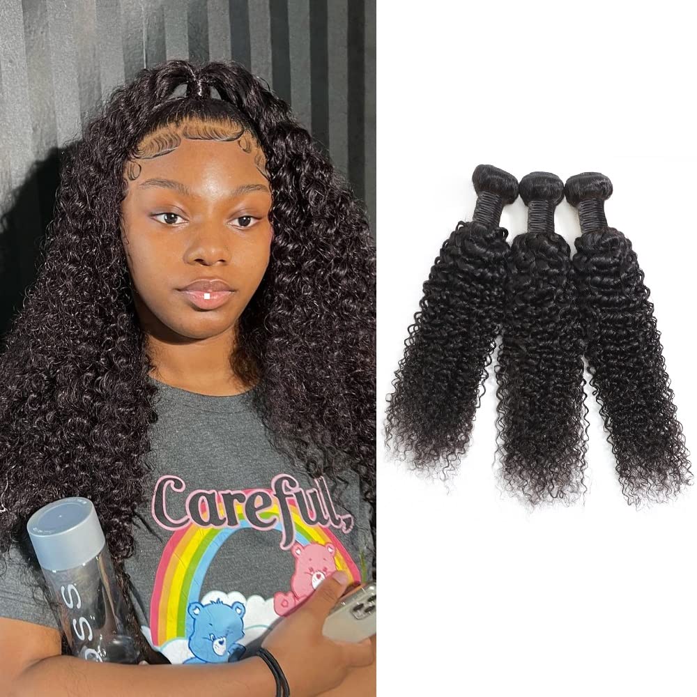 Afro Kinky Capelli Ricci Fasci Non Trasformati Estensioni dei Capelli Umani Trama Colore Naturale per le Donne Nere 3 Fasci di Lunghezza Mista (14 16 18 Pollici)