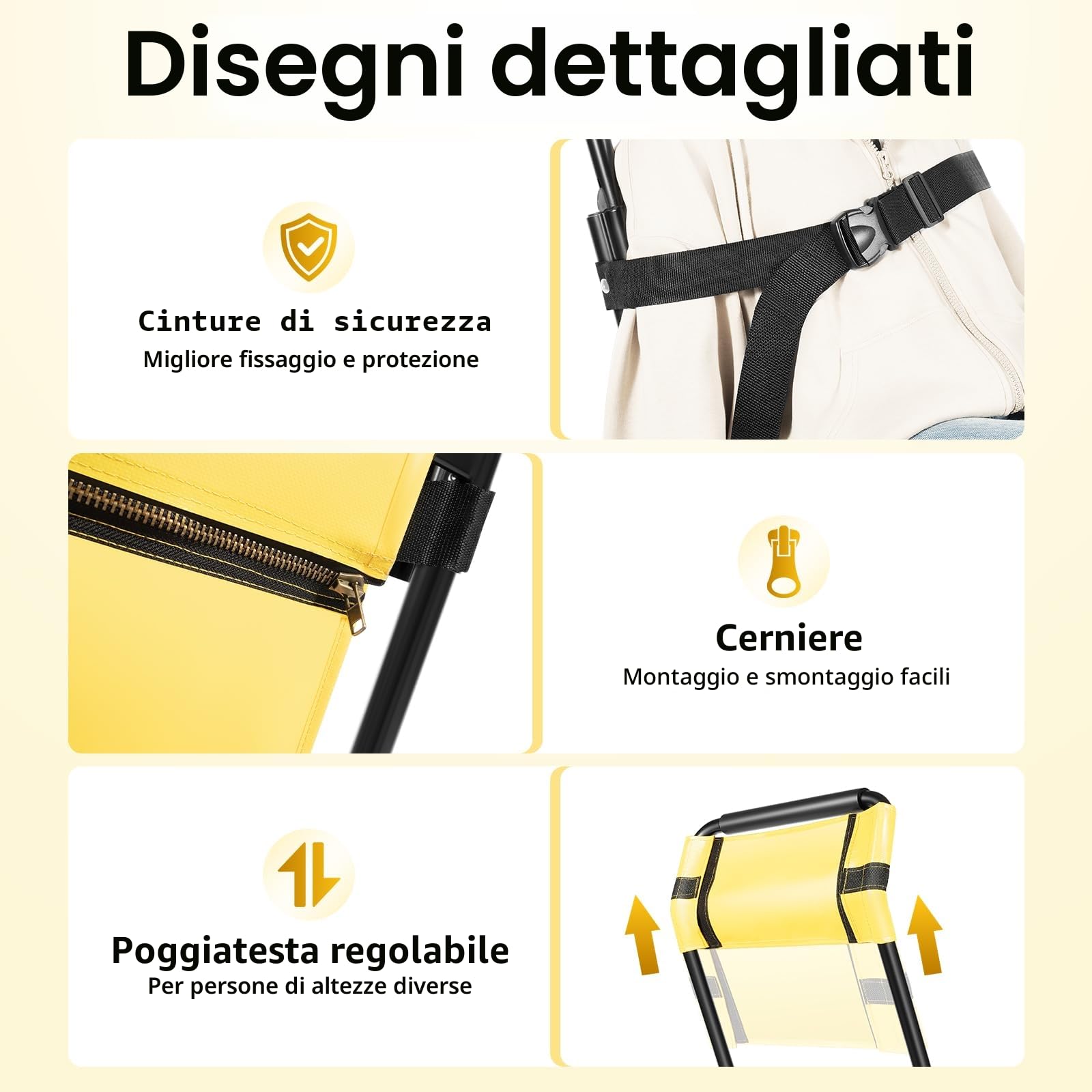 Sedia per scale per anziani, pieghevole, con cinture di sicurezza, pieghevole, leggera, portata 159 kg, per adulti, trasporto manuale (giallo)