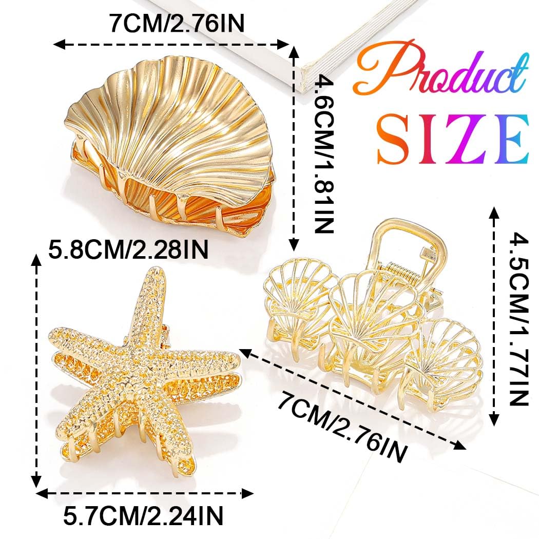 Fashey Starfish Claw Clips Gold Metal Hair Clips Seashell Hair Claw Clips Mermaid Hair Accessories for Women (Gold)