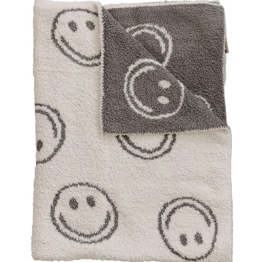 Image of Mebie Baby Charcoal Smiley Plush Lovey Blanket 15x20 - Soft, Lightweight, Breathable | Available in Two Sizes