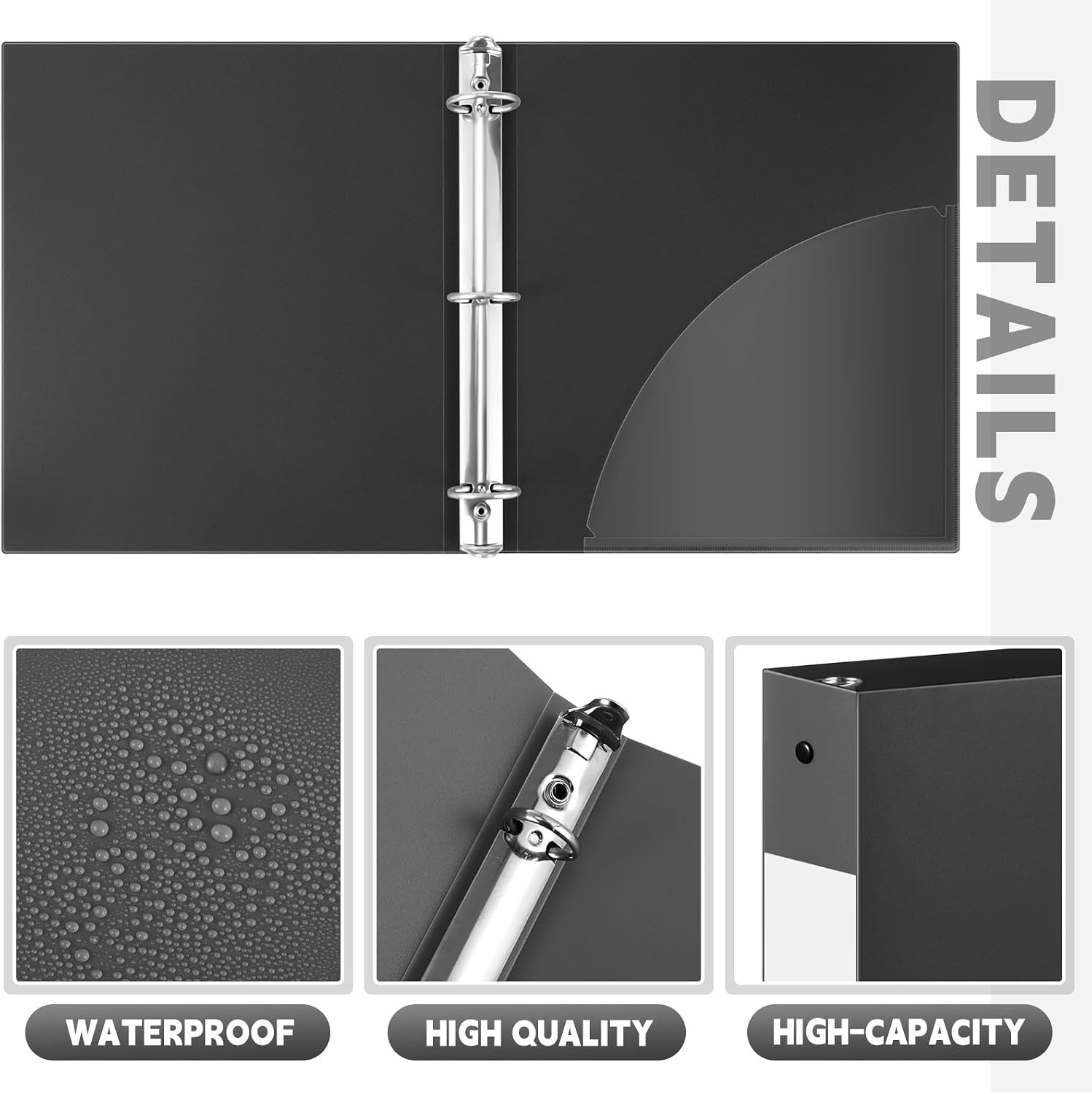 Henoyso 36 Pcs Black 1.5 Inch 3 Ring Plastic Binder Bulk, 1 1/2 Inch Soft Flexible Binders Three Round Rings Fit 8.5x11 Papers for School Office Home File Organization Supplies