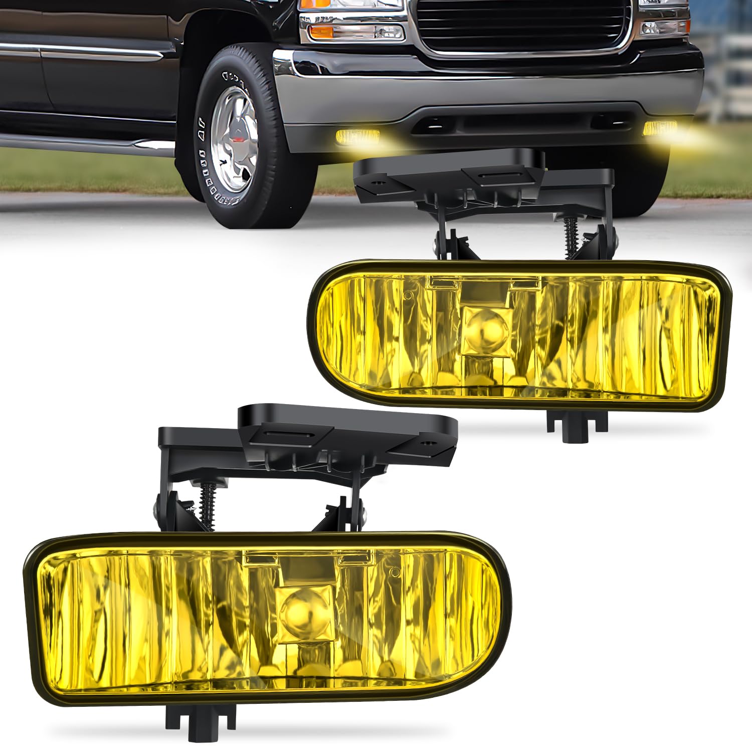Nilight Fog Light Assembly Compatible with 1999 2000 2001 2002 GMC Sierra 1500 2500 2001 2002 Sierra 1500HD 2500HD 3500 2000-2006 Yukon 2000-2006 Yukon XL Fog Lamp Amber Lens, 2 Years Warranty