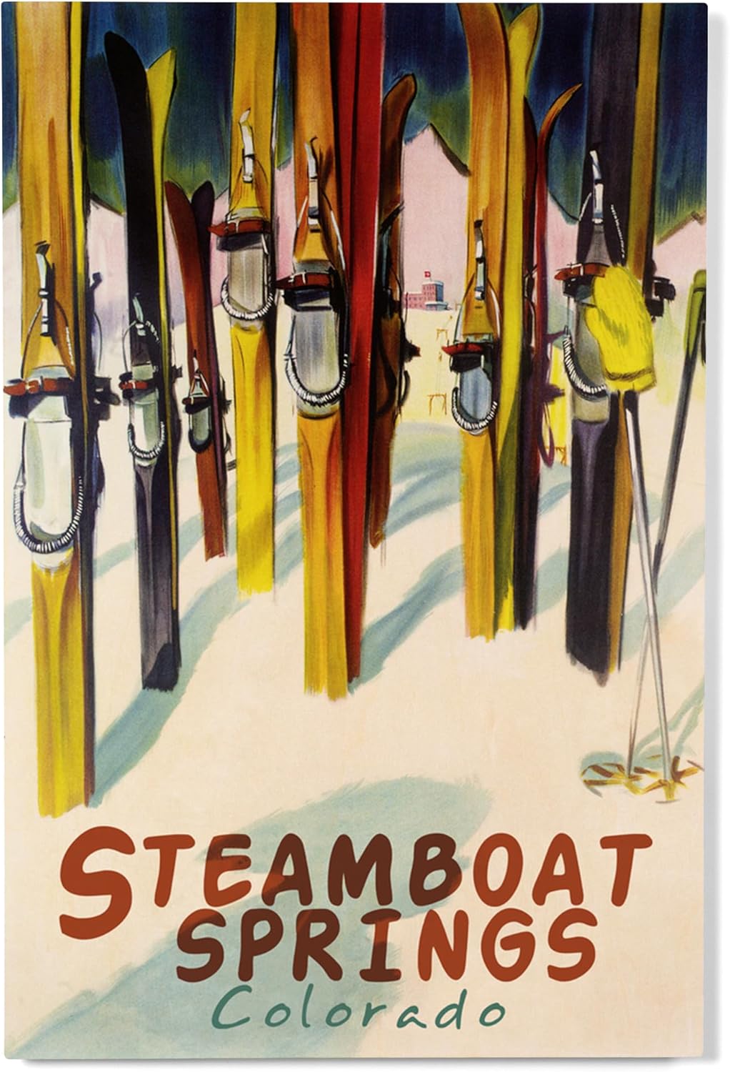 Lantern Press 12x18 Inch Premium Wood Sign, Ready to Hang Wall Decor, Steamboat Springs, Colorado, Colorful Skis