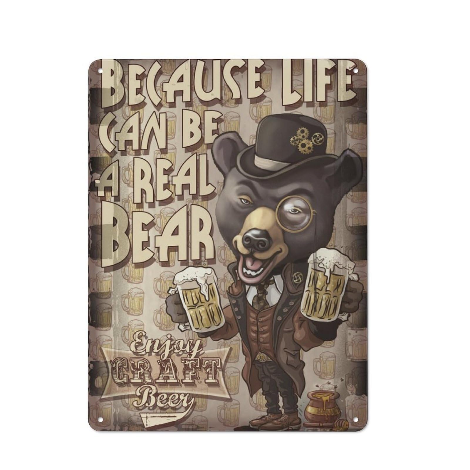 Vintage Tin Sign with Craft Beer Bear Design 40x30cm, Nostalgic Nostalgic Wall Art for Living Room, Hallway, Kitchen Or Cafe