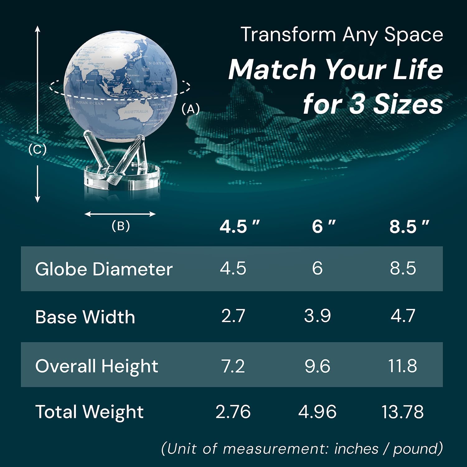MOVA Self Rotating Globe, Sky Blue and White Signature (6") | solar powered globe, no batteries or cords, gift for geography lovers, premium kinetic display, office desk decor