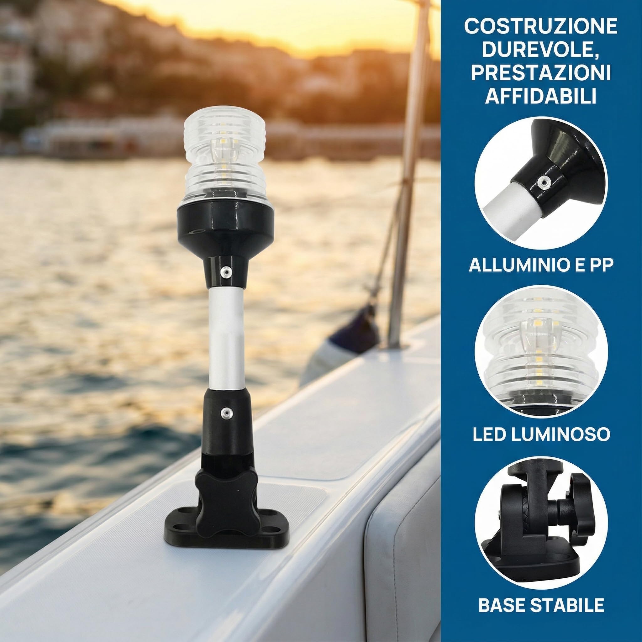 harayaa Luce di Navigazione Marina a LED, Pieghevole a 360 Gradi, 12-24 V, Luci di Via barca Portatile, ad Alte Prestazioni con Attao Diretto Sostituibile, Luce per Barca, 9 Inch