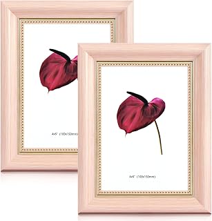Ainiv Ramki na zdjęcia w stylu vintage, 6 x 10 cm, z przodem pleksiglasu, pozioma i pionowa, retro, do montażu na blacie i ścianie, do domu, biura, galerii, biura, na wakacje, 2 szt., różowe