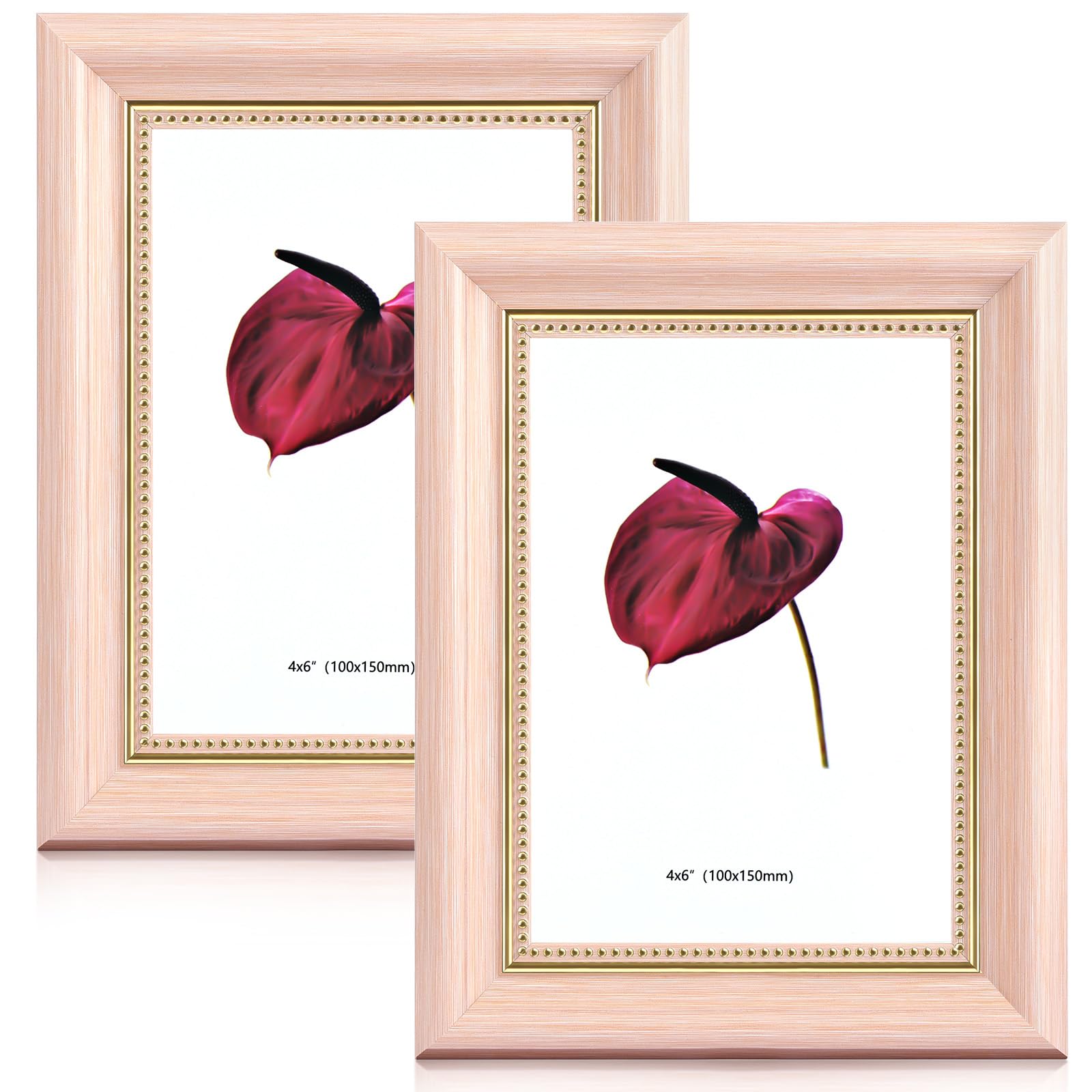 Ainiv 2 Pack Photo Frames, 6x4 Vintage Photo Frames with Perspex Front, Landscape and Portrait Retro Postcard Frame, Tabletop and Wall Mountable for Home, Office, Gallery, Office, Holiday (Pink)