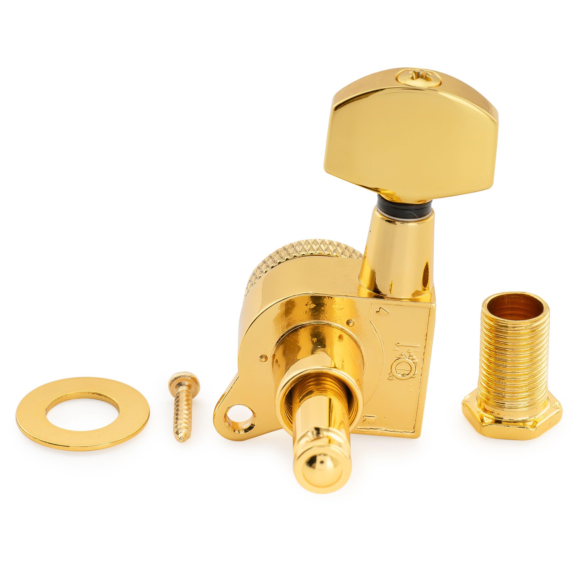 Musiclily Pro 6 en línea Clavijas de Afinación Bloqueo 18:1 Ratio Clavijeros Bloqueantes con Botón Hex Tornillo 45° para Guitarra Eléctrica tipo Strat Tele, Dorado
