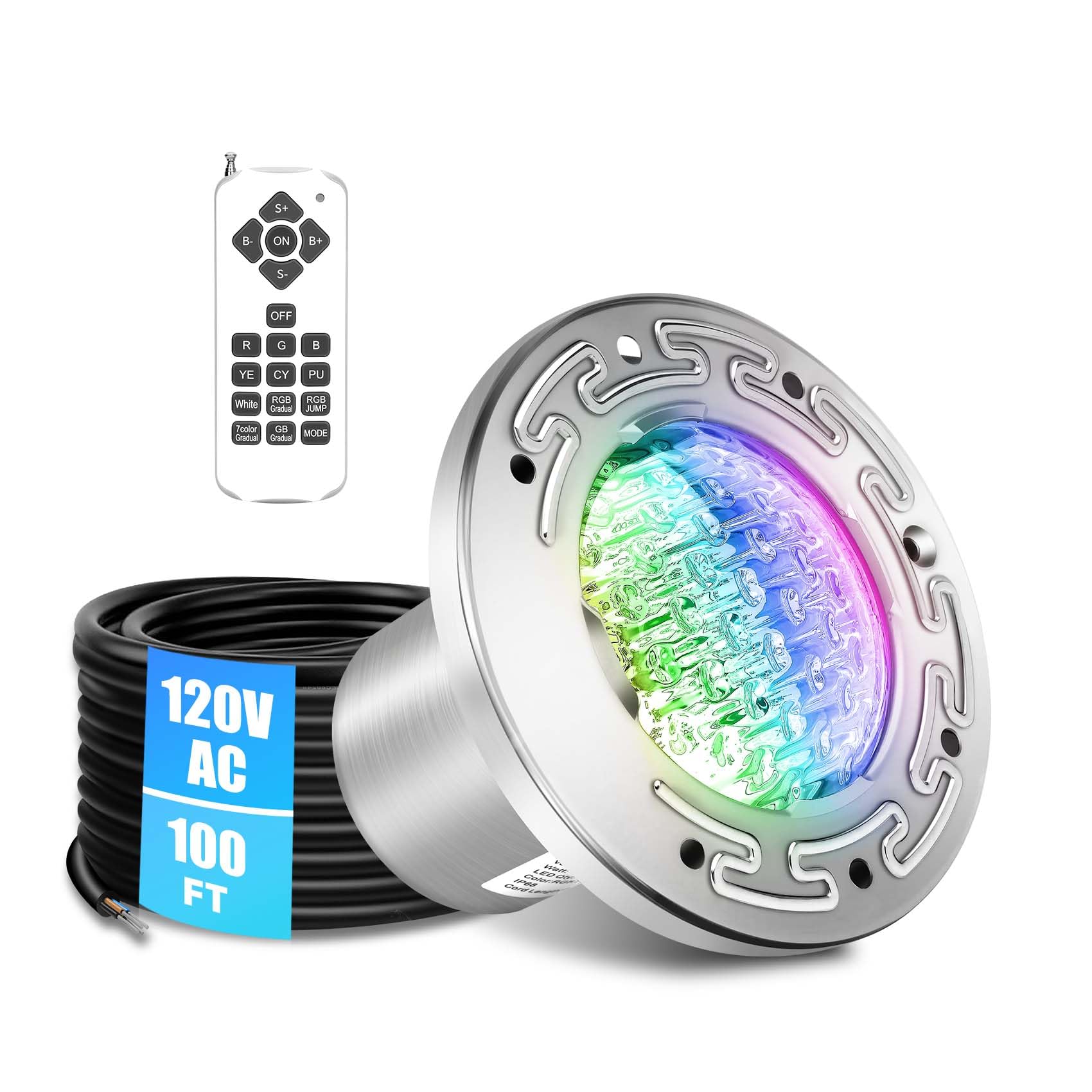 Photo 1 of CAtArt 6 Inch RGB Spa Light for Inground Pool,AC120V 6 inch Small LED Color Changing Inground Pool/Spa Light for Wet Niche with 100 Foot Cord