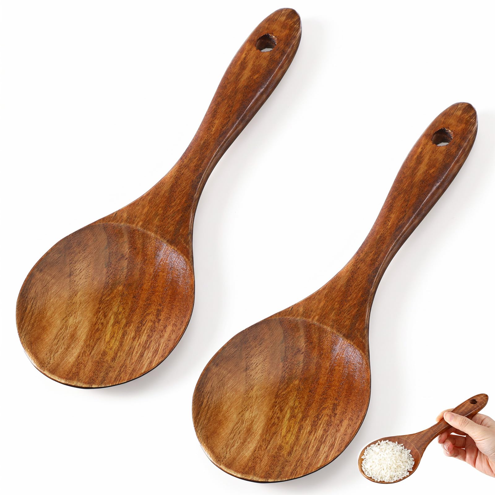 RAHHLIZS 2Pcs Natural Phoebe Wood Rice Paddle, Non-Stick Rice Spoon